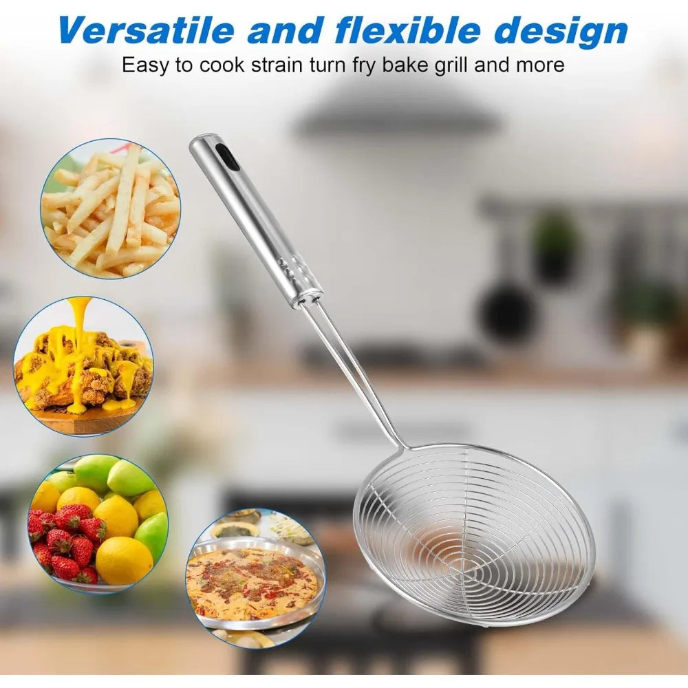 Stainless Steel Spider Strainer for Cooking Frying Multifunctional Skimmer Spoon with Handle for Kitchen Frying Food Noodle