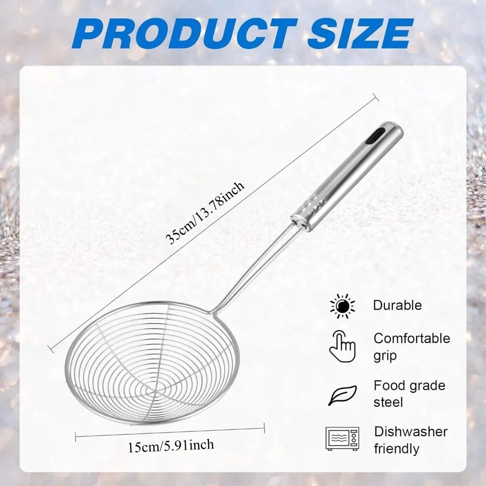 Stainless Steel Spider Strainer for Cooking Frying Multifunctional Skimmer Spoon with Handle for Kitchen Frying Food Noodle