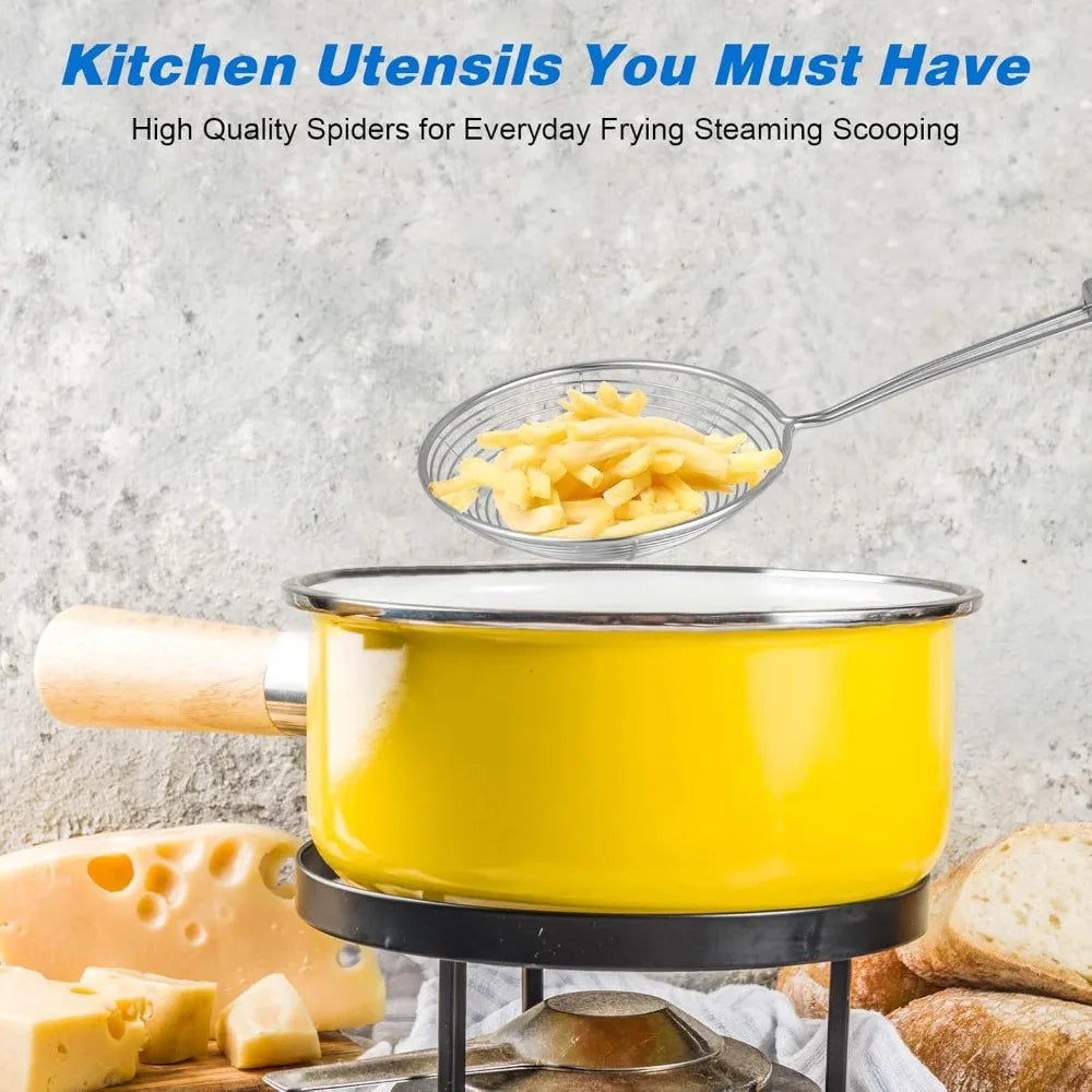Stainless Steel Spider Strainer for Cooking Frying Multifunctional Skimmer Spoon with Handle for Kitchen Frying Food Noodle